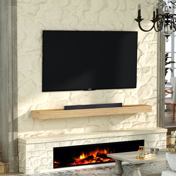 壁炉架，60英寸木质悬浮式壁炉架，壁挂式手工木支架，壁炉上方壁炉架，配有升级树脂端盖，60英寸宽 x 8英寸深 x 3英寸高，仿旧橡木-7