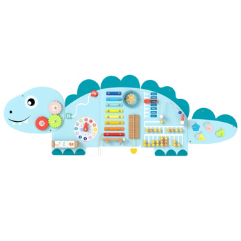 11合1恐龙活动墙忙碌板面板——木质感官玩具蓝色