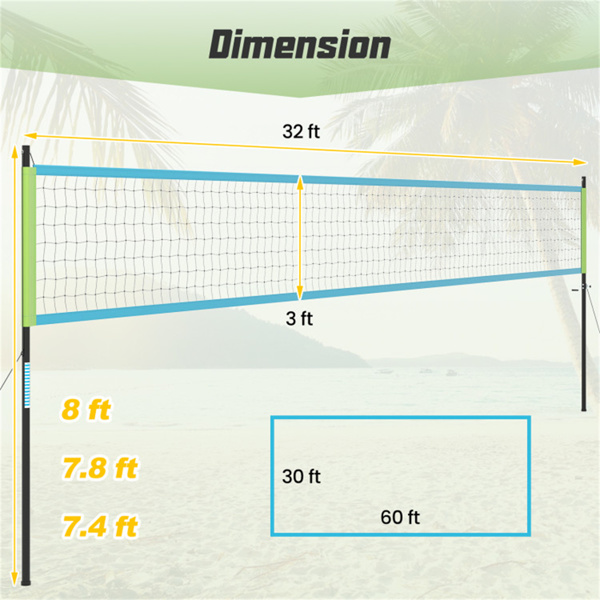 32'x3'重型排球网套-3级可调杆、防下垂绞车、全包配件-7