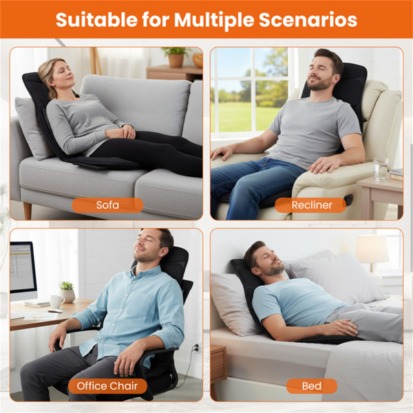 10个电动加热按摩椅垫（黑色）-4个身体区域，5个程序+3个速度，113°F加热-10