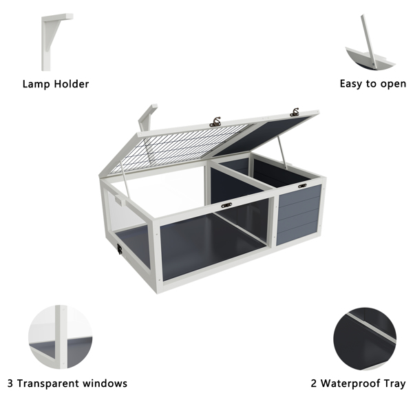 爬行动物栖息地龟屋，带灯架、3个亚克力观察窗、2个防水托盘、可锁定顶盖，易于清洁的木制饲养箱，适用于乌龟、蜥蜴、蛇和小宠物--不支持self-pick up-15