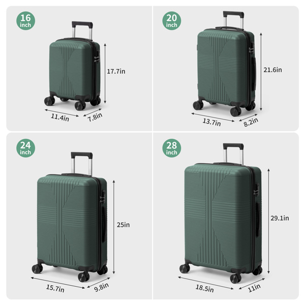非TSA海关锁四合一 PP拉杆箱 16in 20in 24in 28in PP 墨绿色-18