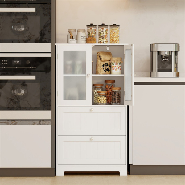 独立式落地储物柜，带可调节架子和2个抽屉，磨砂钢化玻璃门侧板-9