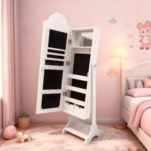 白色 爱心元素 密度板 喷漆 1门1层架 儿童饰品镜柜-1