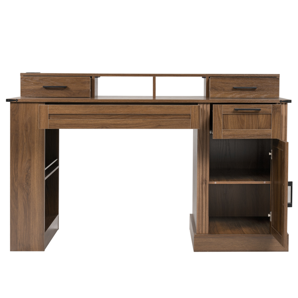 55英寸农舍风格办公桌，带储物柜和充电站，谷仓门设计电脑书桌，配备键盘托盘、显示器支架和洞洞板，适用于书房、客厅、家庭办公室，深胡桃木色。-5