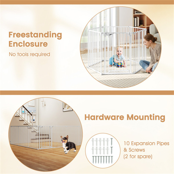 6面板可扩展安全门（34.5“-154”），270°可旋转婴儿栅栏/宠物围栏，用于壁炉楼梯门-白色-5