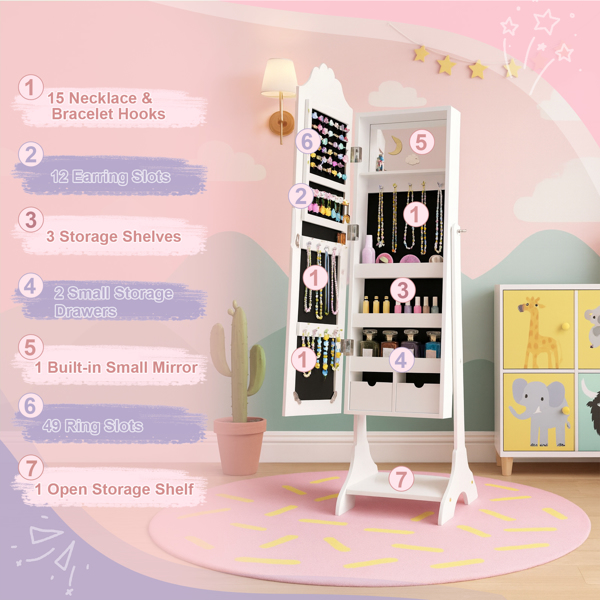 白色 爱心元素 密度板 喷漆 1门1层架 儿童饰品镜柜-13