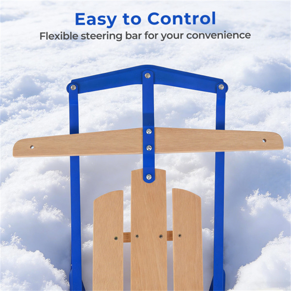 经典冬季雪橇-坐/躺两用，预钻式转向杆，户外雪地乐趣-蓝色-5