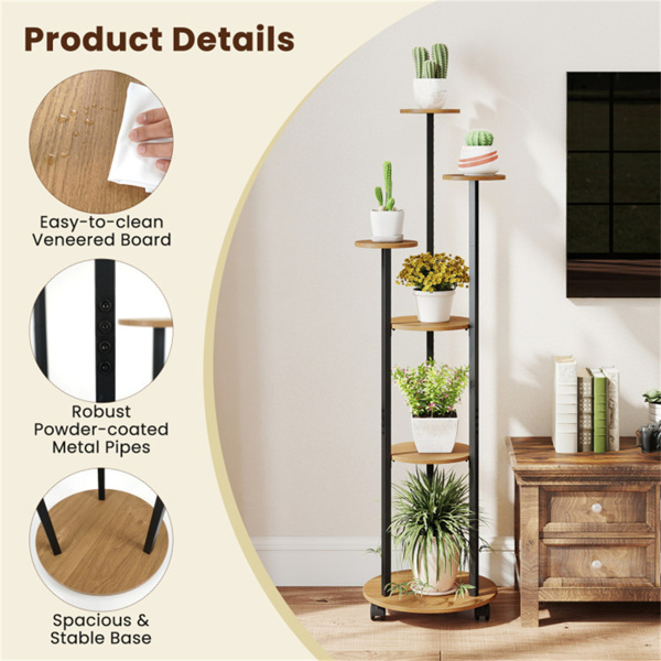 6层植物架，带RGB灯带、智能APP和远程控制植物架，用于家居装饰-自然色-6