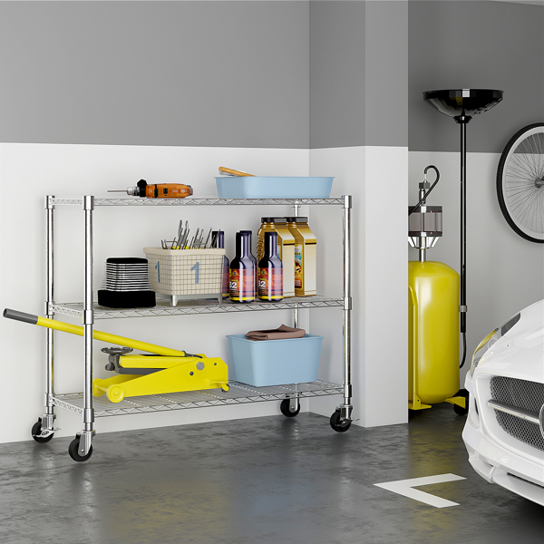  六层自由组合拆装带1排侧边挂钩  带调节脚与轮   铁 可自由调节层间距 家用层架 117*45*208cm 烤漆银 N001-24