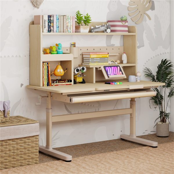 高度可调的儿童书桌，带储物空间和可倾斜桌面，是成长中儿童的理想选择3+-10