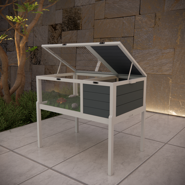 爬行动物栖息地乌龟屋，带灯座、大观察窗、防水托盘、可拆卸支腿，易于清洁的木制围栏，适用于乌龟、蜥蜴、壁虎和小型宠物，室内外均可使用。--不支持self-pick up且不支持指定仓库发货-4