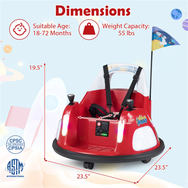 红色5点式安全带儿童碰碰车，带闪光灯和音乐，安全0.7-1.2英里/小时的男孩和女孩骑行玩具-3