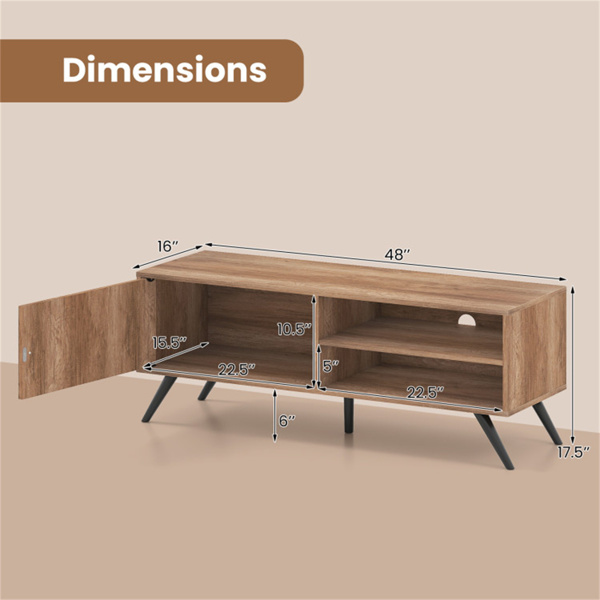 橡木中世纪现代电视支架，适用于55英寸电视，210磅容量的娱乐中心，带储物柜和电缆管理-3