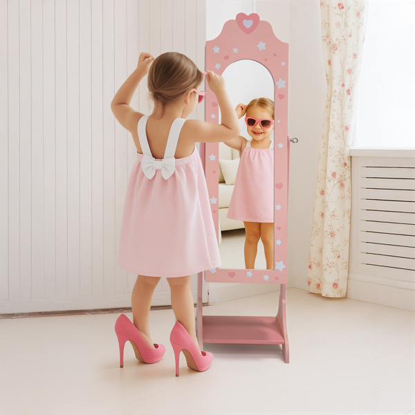 粉色 爱心元素 密度板 喷漆 1门1层架 儿童饰品镜柜-13