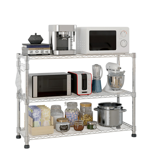  六层自由组合拆装带1排侧边挂钩  带调节脚与轮   铁 可自由调节层间距 家用层架 117*45*208cm 烤漆银 N001-9