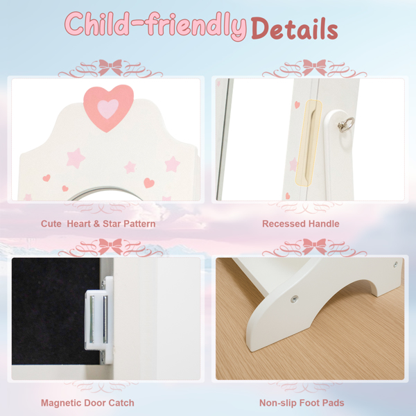 白色 爱心元素 密度板 喷漆 1门1层架 儿童饰品镜柜-11