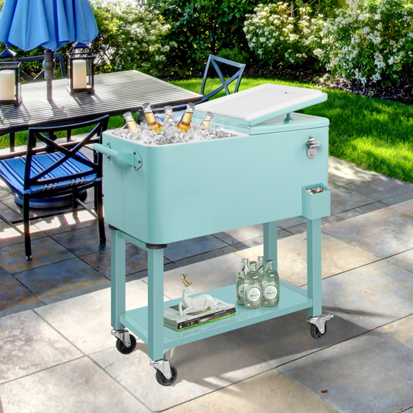 80QT  薄荷绿 上下可分离 冷冻保温推车 86*39*91cm   塑料箱体 铁脚管  冷冻保温  带单托盘-4