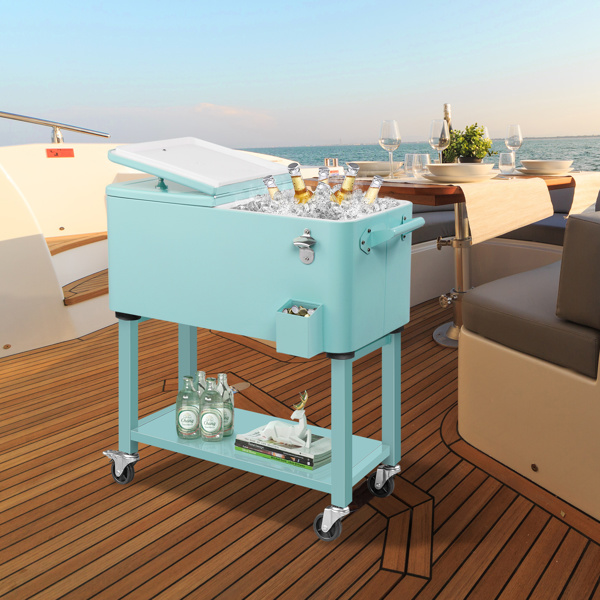 80QT  薄荷绿 上下可分离 冷冻保温推车 86*39*91cm   塑料箱体 铁脚管  冷冻保温  带单托盘-5