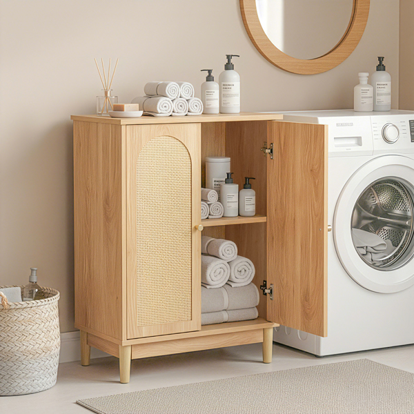 原木色   刨花板三胺贴面带藤面 60*30*80cm  双门 浴室立柜-7