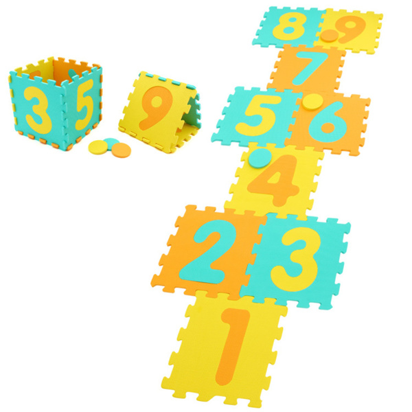 黄色儿童婴儿床泡沫垫，带9块联锁瓷砖和3个标记盘，适合10个月大的幼儿防滑游戏垫+-1