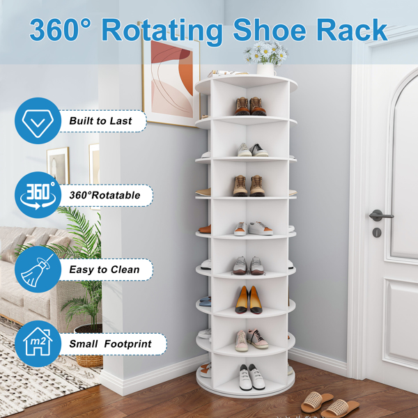 旋转式鞋架塔，8层旋转收纳架，独立式360°旋转鞋子收纳器，可容纳32双鞋（8层，白色）-6