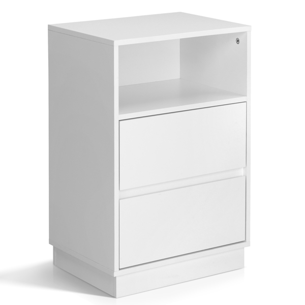 白色 P2刨花板 贴麻面三胺 抽屉斜封边 40*30*60cm 两抽带上隔层 床头柜 1PC-18