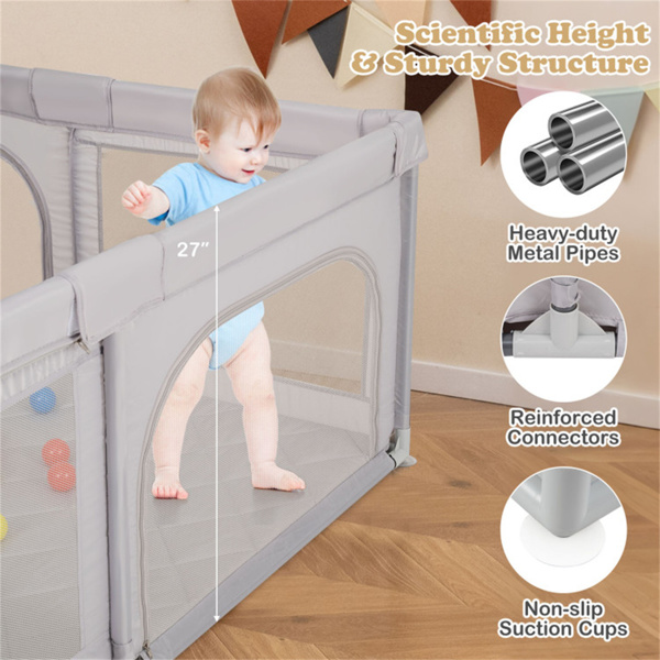 便携式婴儿游乐场-73英寸x61.5英寸x27英寸，透气网眼，50个海洋球和手提包-10