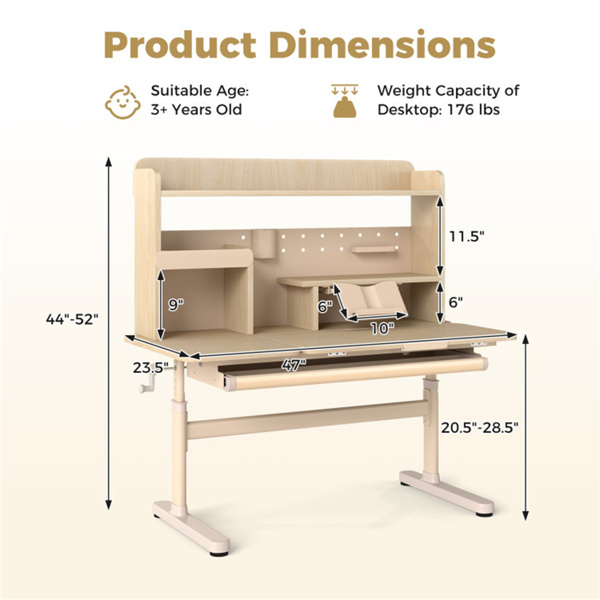 高度可调的儿童书桌，带储物空间和可倾斜桌面，是成长中儿童的理想选择3+-4