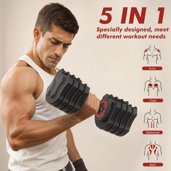 22.5磅可调节哑铃套装（两只装）-1秒快速调节哑铃重量-五合一自由重量哑铃套装，配备便捷托盘/防滑手柄-紧凑型设计，适合男女在家健身使用-7