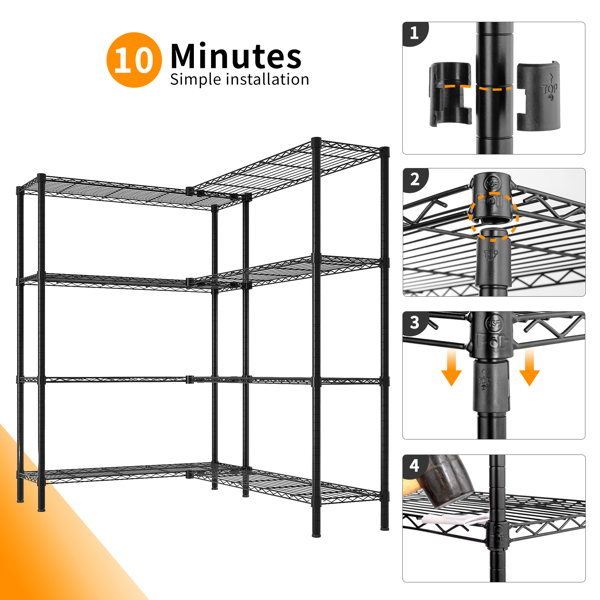  4层L型变换  可自由调节层间距 展示架 铁 125*35*180cm 喷粉黑 N001-16