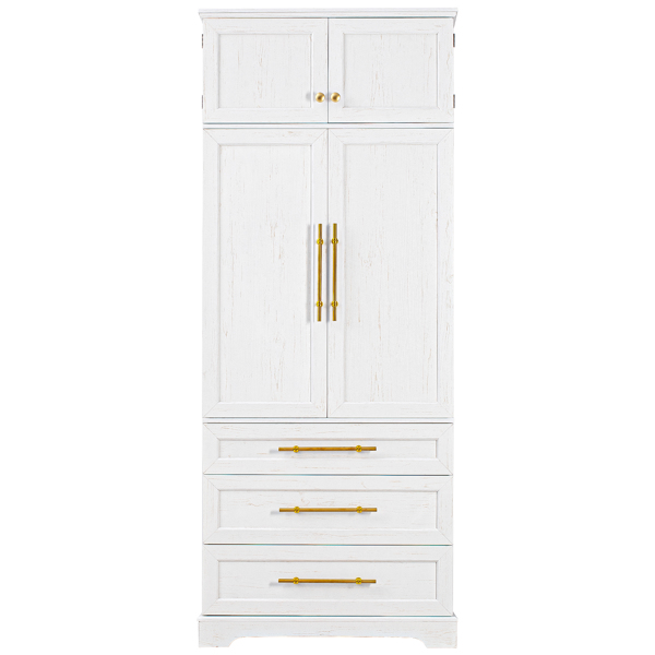 78.2英寸高乡村风格厨房储物柜，配有8个门内置物架、3个可调节搁板和3个大抽屉，多功能储物柜，适用于厨房、餐厅和浴室，复古白色。-6