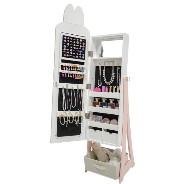 白色 兔子元素 密度板 喷漆 1门1布抽 儿童饰品镜柜-9