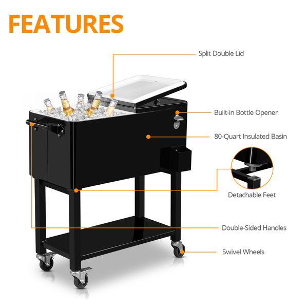 80qt 黑色 冷冻保温推车 86*39*91cm 长方形 塑料箱体 铁脚管 冷冻保温 上下可分离-27