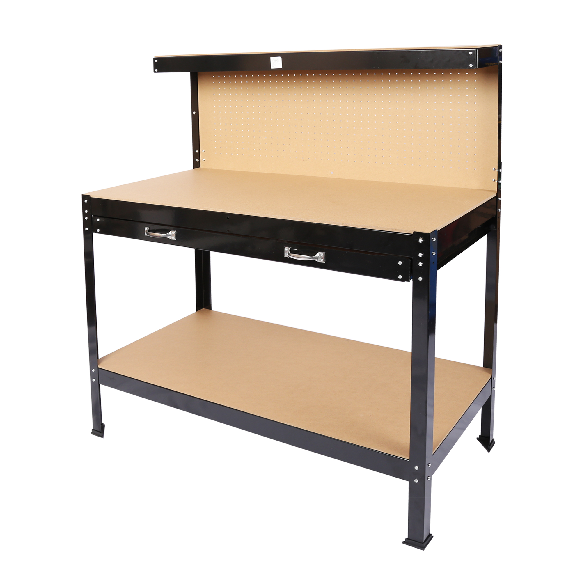 Steel Workbench Tool Storage Work Bench Workshop Tools Table W/Drawer and Peg Board 63″ view 4