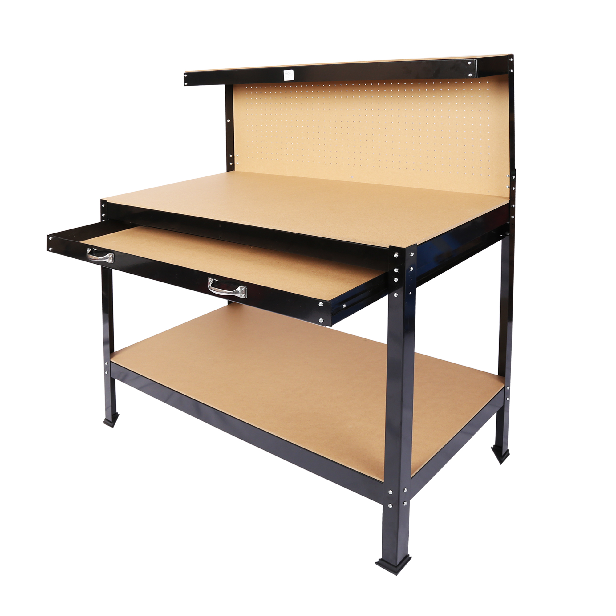 Steel Workbench Tool Storage Work Bench Workshop Tools Table W/Drawer and Peg Board 63″ view 3