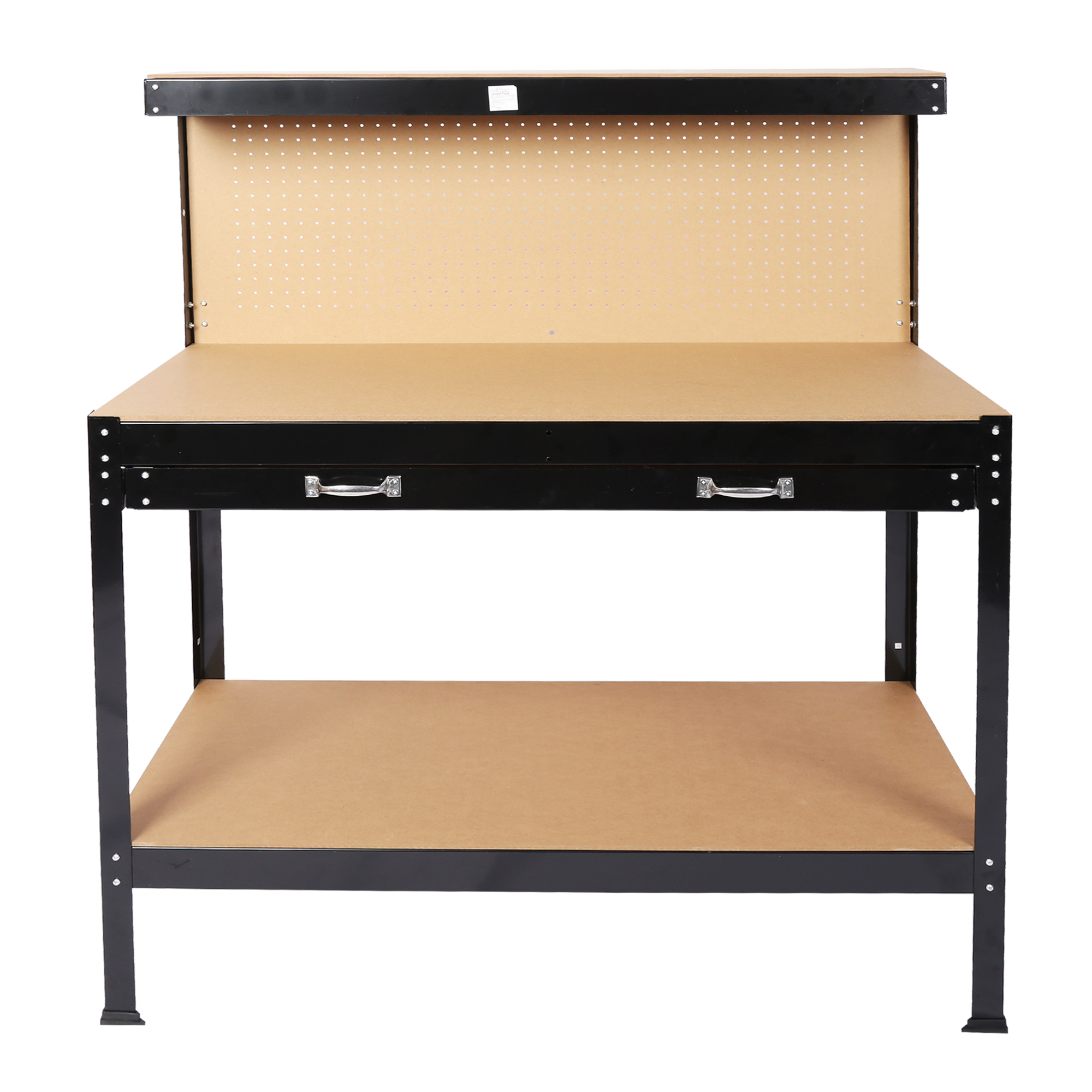 Steel Workbench Tool Storage Work Bench Workshop Tools Table W/Drawer and Peg Board 63″ view 1