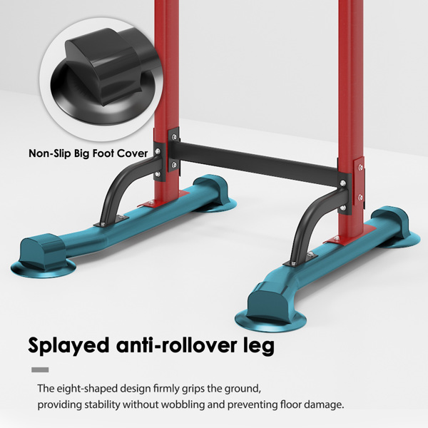 可调节引体向上杆和双杠训练器 - 10 档高度调节，承重 400 磅，男女通用多功能家用健身力量训练器，红+黑-9