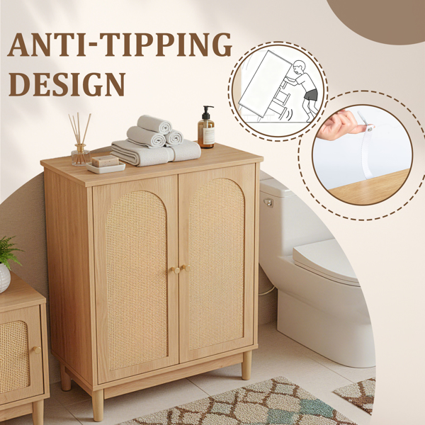 原木色   刨花板三胺贴面带藤面 60*30*80cm  双门 浴室立柜-11