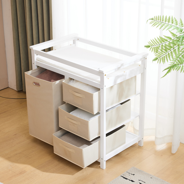 白色 油漆面 松木 木框 顶部可拆卸 87*53*87.5cm 儿童木床 3布抽+1布袋 换尿布台-23