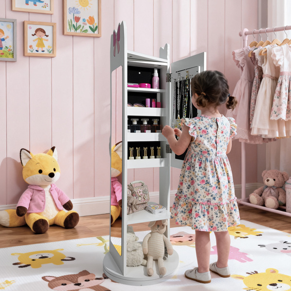 白色 蝴蝶结元素 密度板 喷漆 1门1层架 儿童饰品镜柜 底部可旋转-15