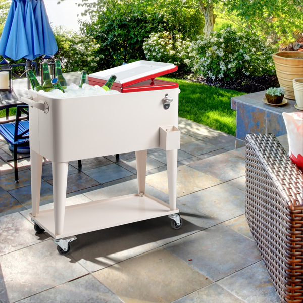 80QT 红色盖子 奶白色箱体 冷冻保温推车 87.5*38.5*91cm 长方形 塑料箱体 铁脚管 冷冻保温-21