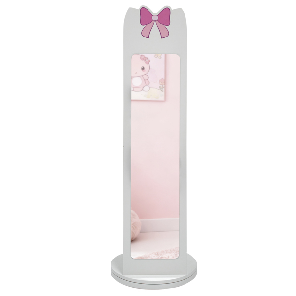 白色 蝴蝶结元素 密度板 喷漆 1门1层架 儿童饰品镜柜 底部可旋转-6