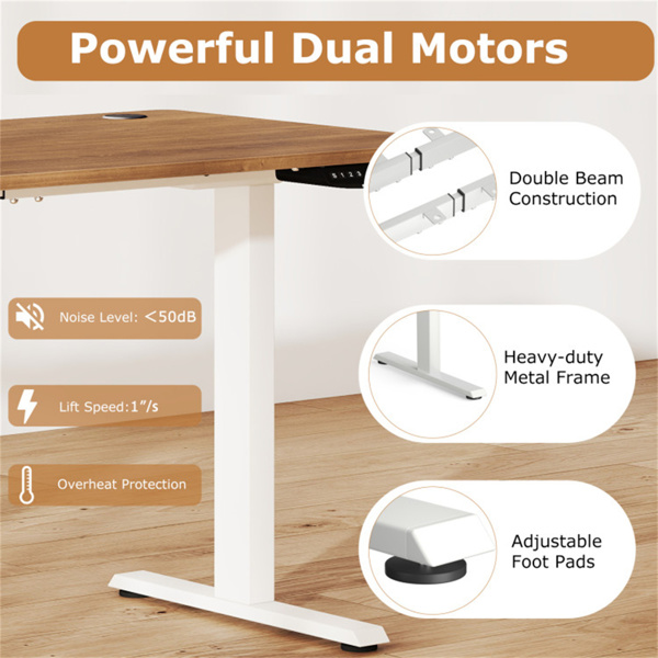 胡桃木桌面白色框架55英寸电动立式办公桌，带双电机，3种记忆设置，适合家庭办公-7