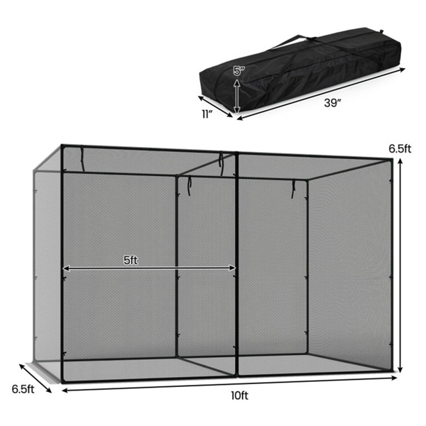 黑色10×6.5×6.5英尺花园作物笼，带防风金属框架，拉链门蔬菜和花卉植物保护帐篷-4