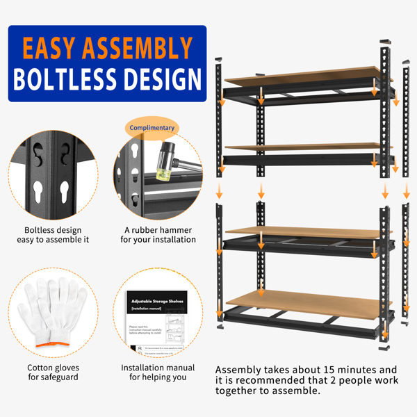 4层 可自由调节层间距 葫芦形孔位 带手套橡胶锤 展示架 铁 122*60*153.5cm 黑色铁件原木色中纤层板-12