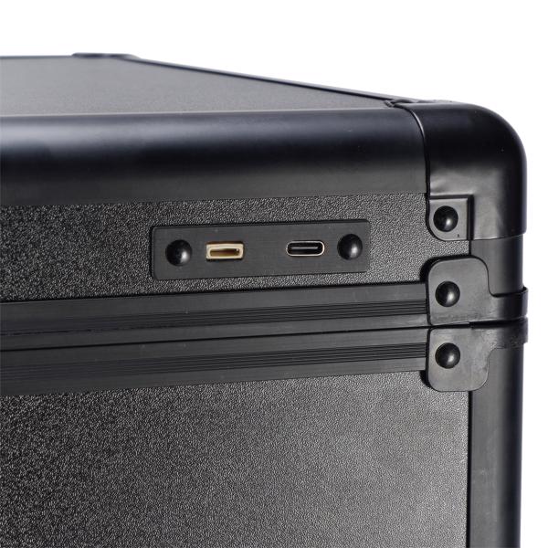 4pcs 拉杆式带LED三色变化灯 可USB双插口或电池蓄电  万向轮 ABS 皮革纹 黑色 化妆箱 33*23*78cm-4