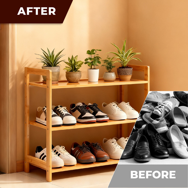 3层平板 竹制 68*25*51.5cm 鞋架 原木色-7