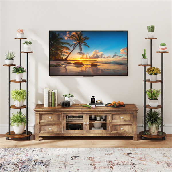 6层植物架，带RGB灯带、智能APP和远程控制植物架，用于家居装饰-乡村棕色-9