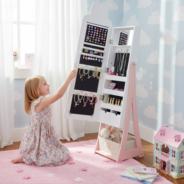 白色 兔子元素 密度板 喷漆 1门1布抽 儿童饰品镜柜-8